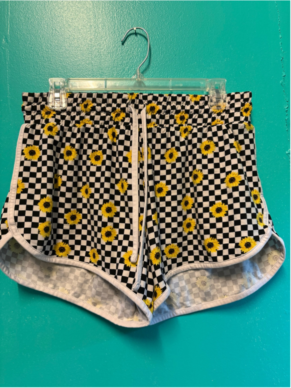 Women's Faded Glory Sunflower Checkered Shorts XL Black White